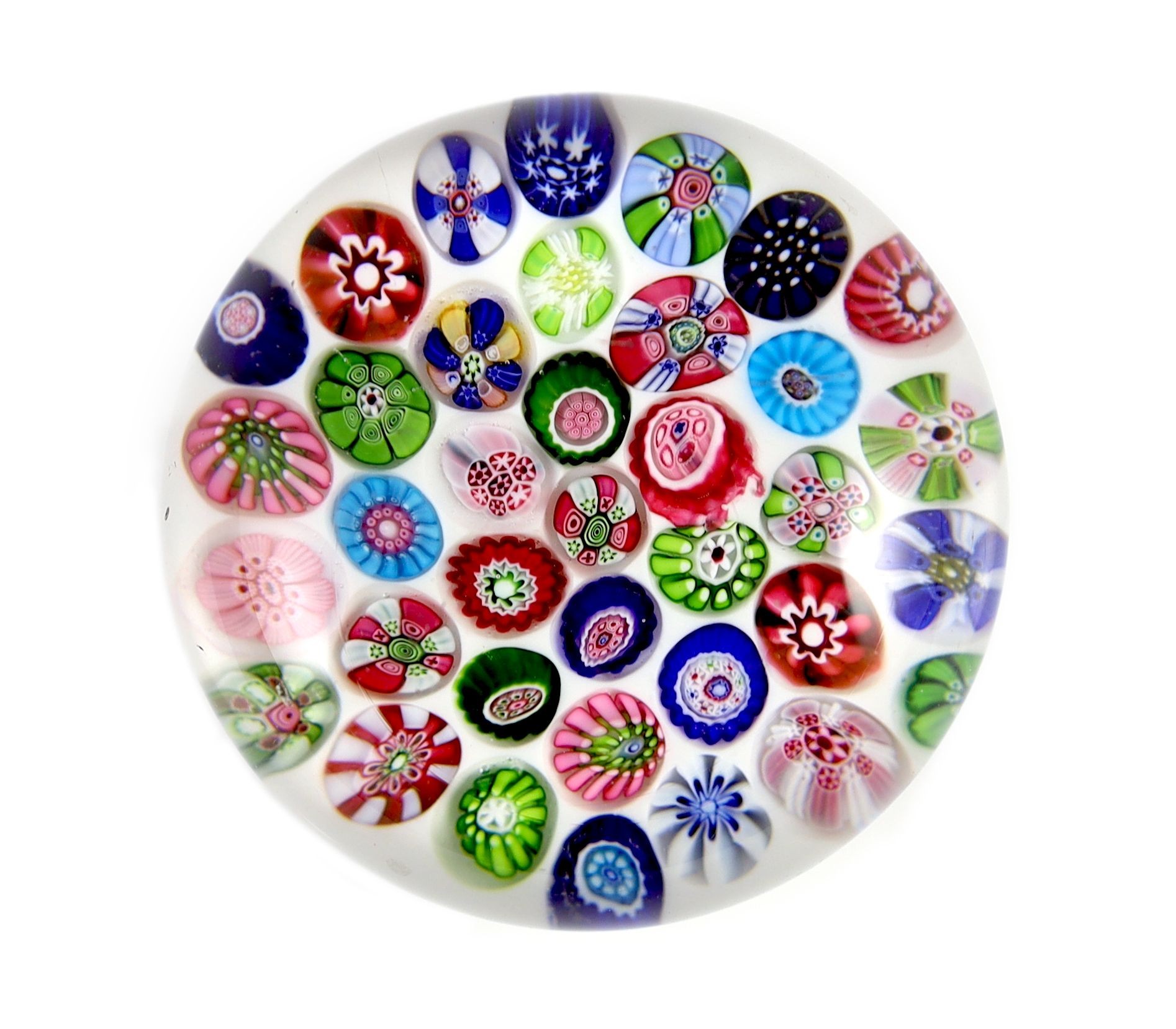 A 19th century French millefiori glass magnum paperweight, possibly Clichy, 9 cm diameter